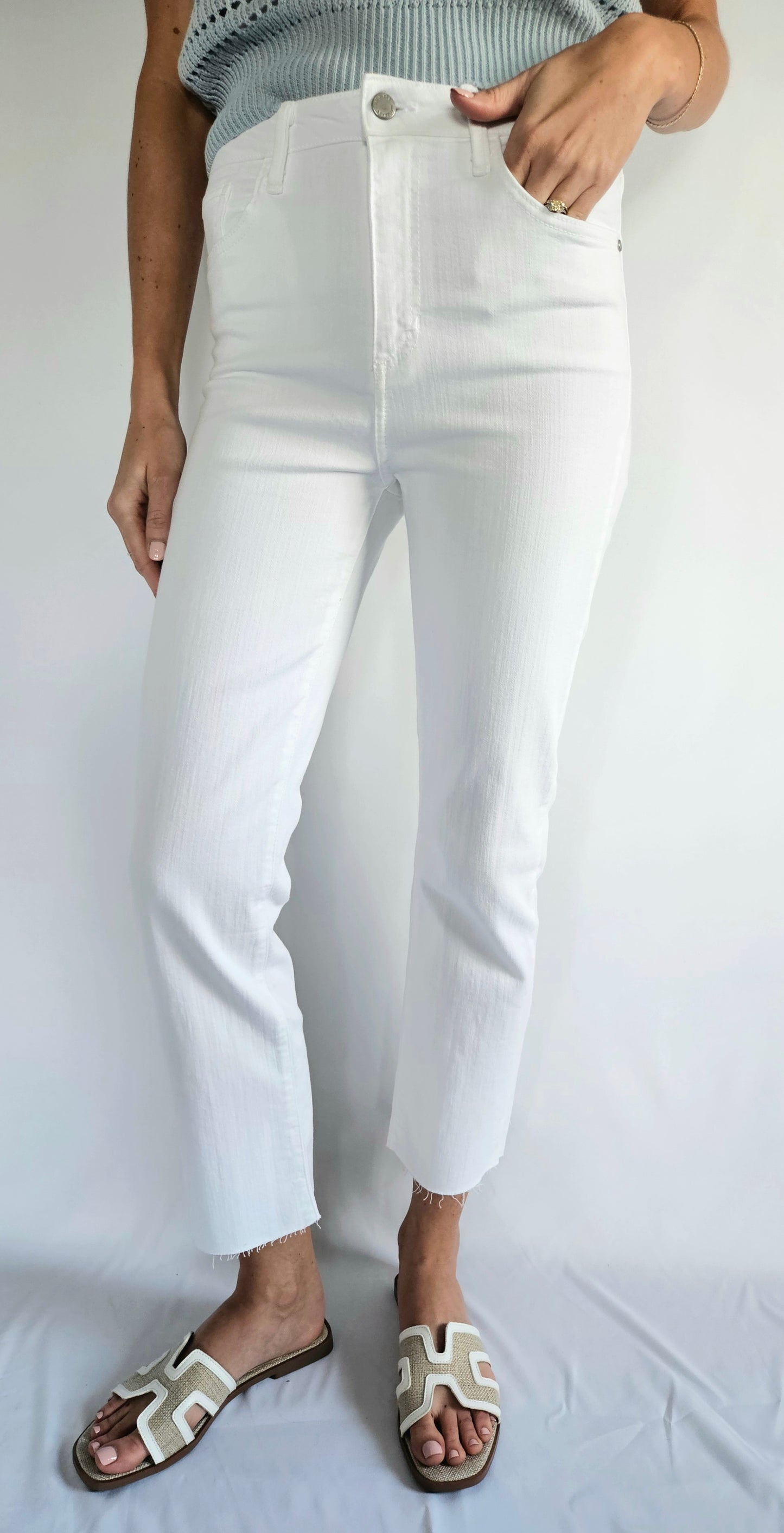 White High Rise Classic Stretch Straight Jeans