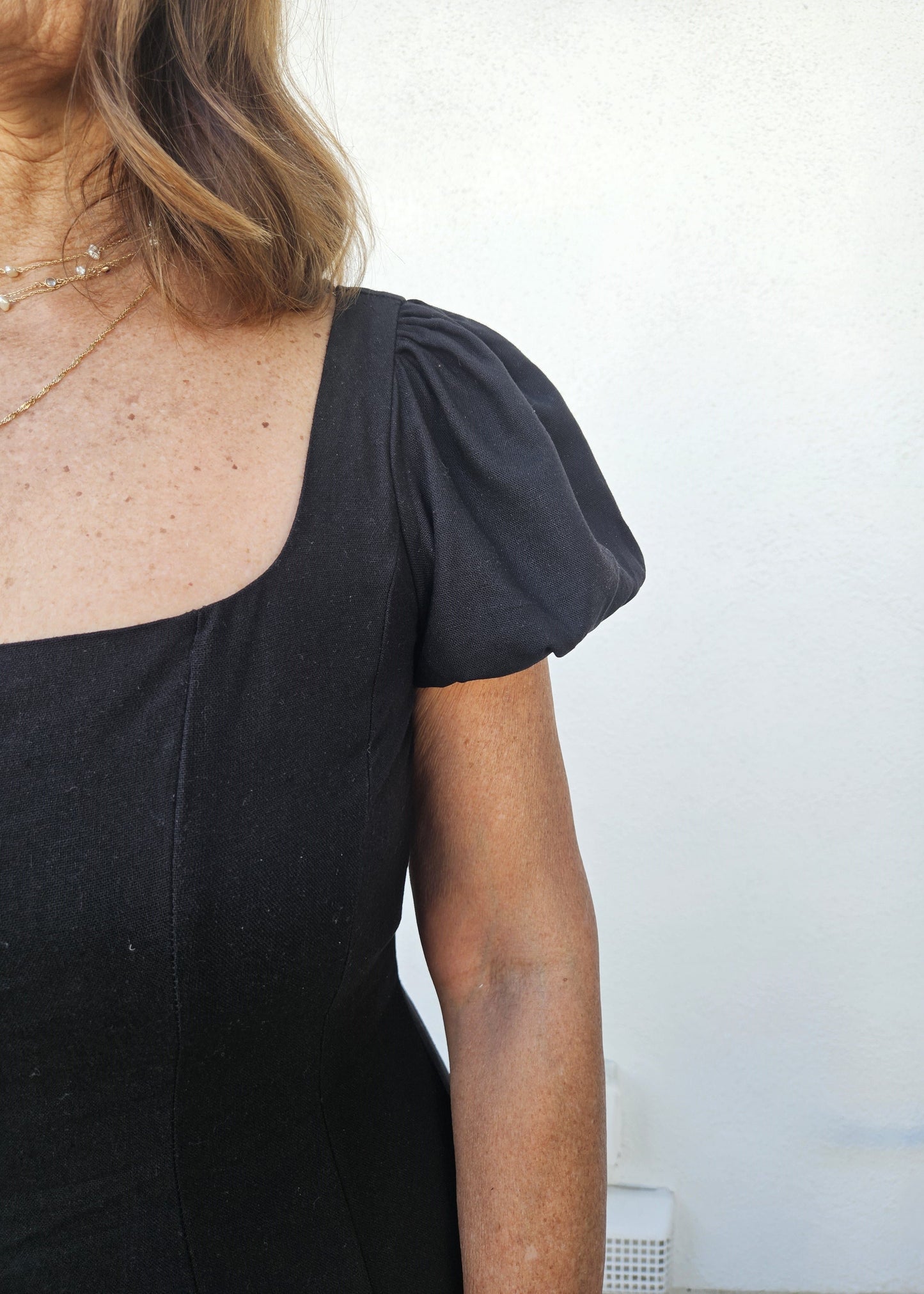 Linen Puff Sleeve Midi Dress