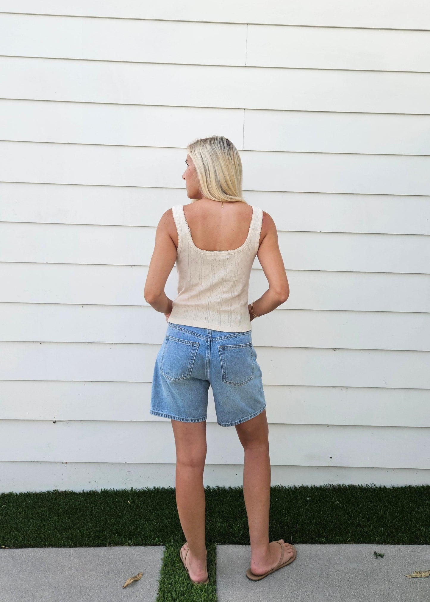 Pointelle Button Tank
