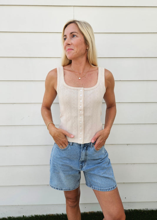 Pointelle Button Tank