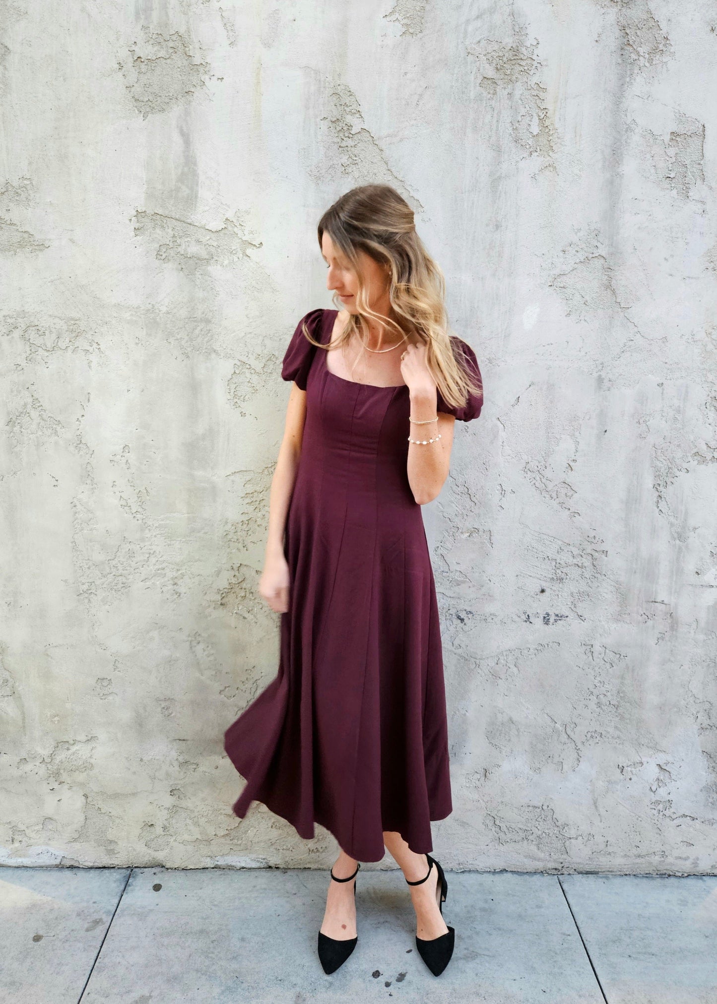 Linen Puff Sleeve Midi Dress