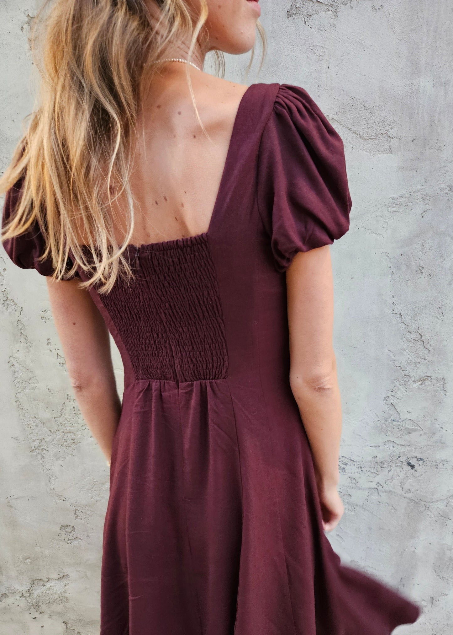 Linen Puff Sleeve Midi Dress