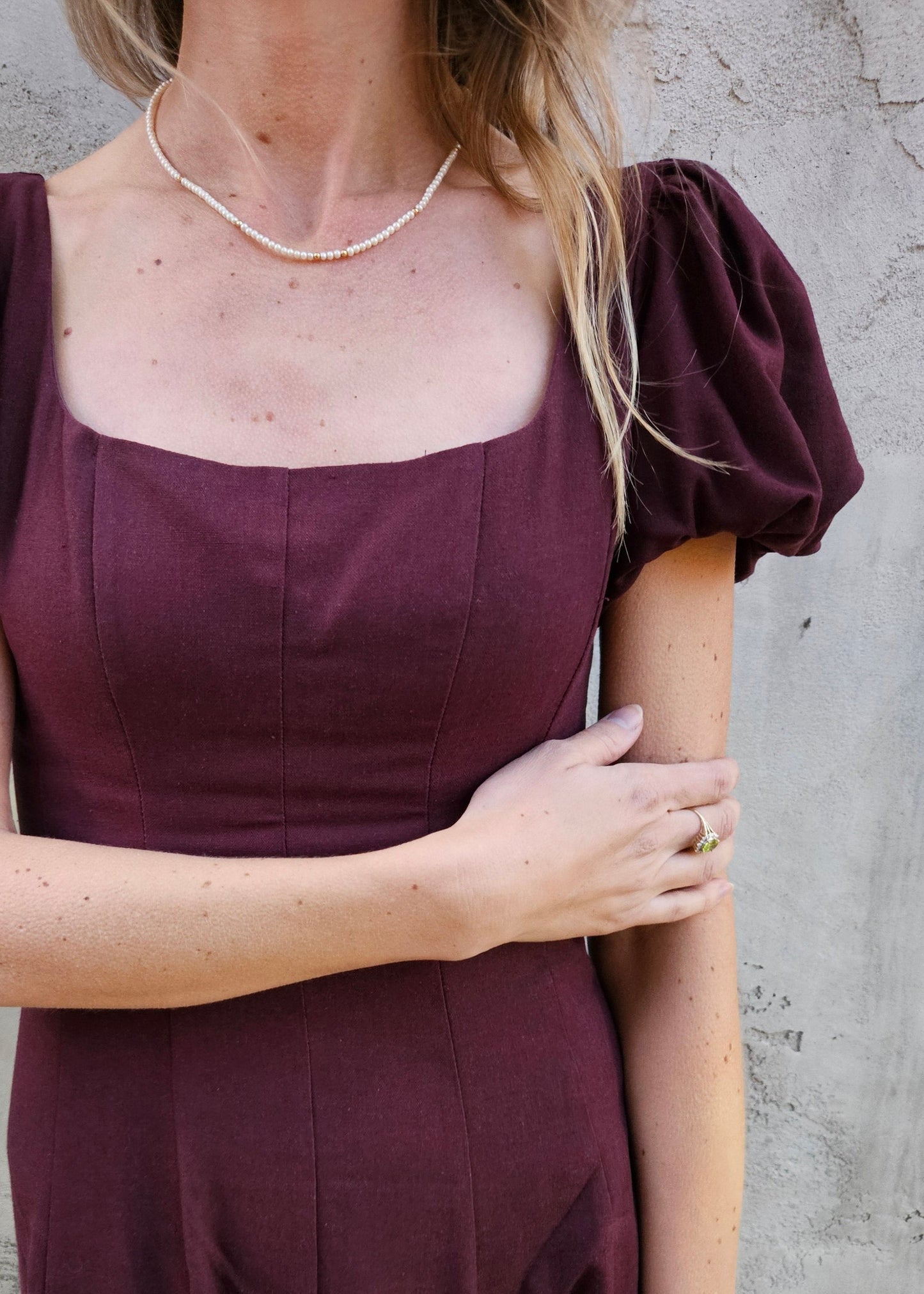 Linen Puff Sleeve Midi Dress