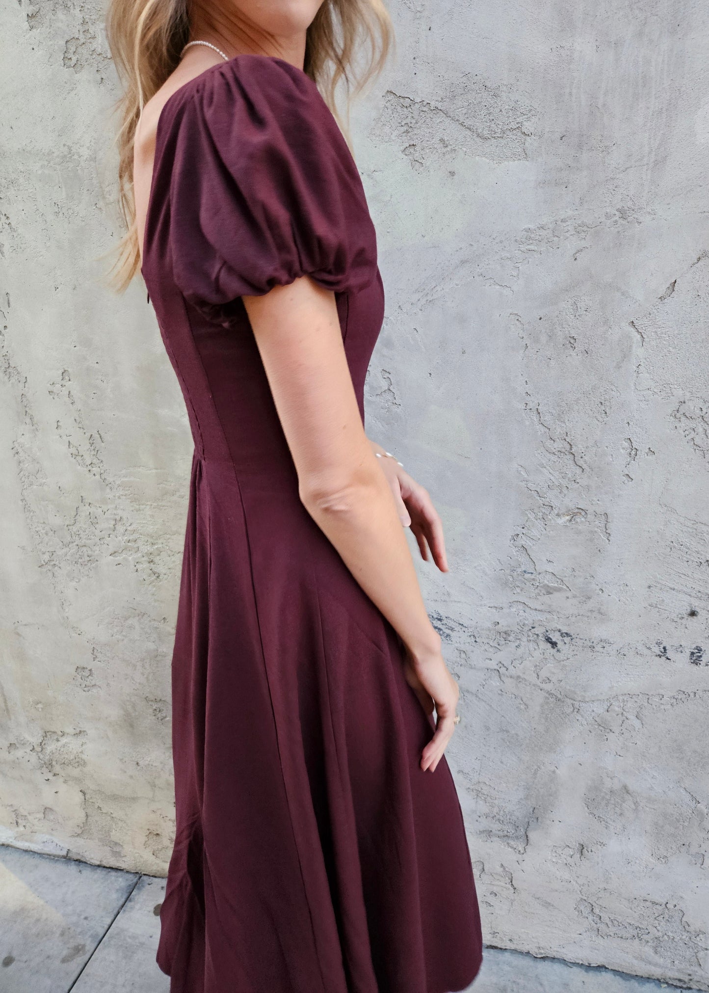 Linen Puff Sleeve Midi Dress