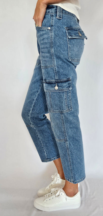 High Rise Slim Straight Cargo Jeans