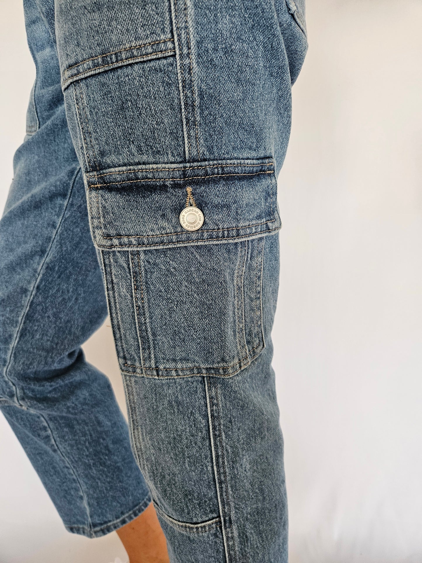 High Rise Slim Straight Cargo Jeans