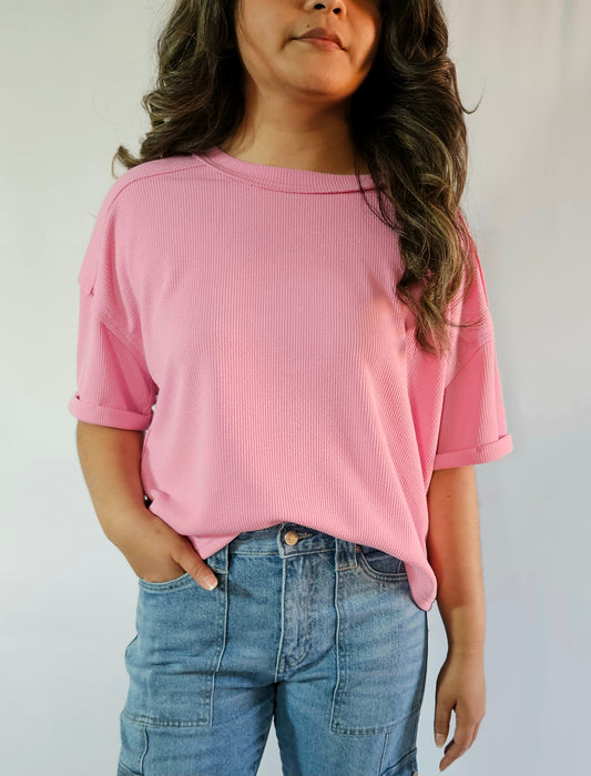 Candy Pink Ribbed Knit Top