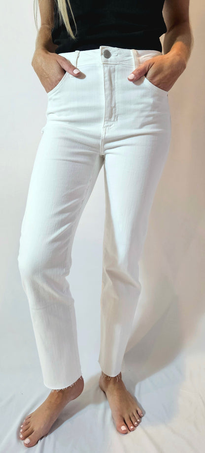 White High Rise Classic Stretch Straight Jeans
