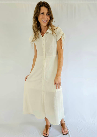 Ivory Button Down Midi Dress