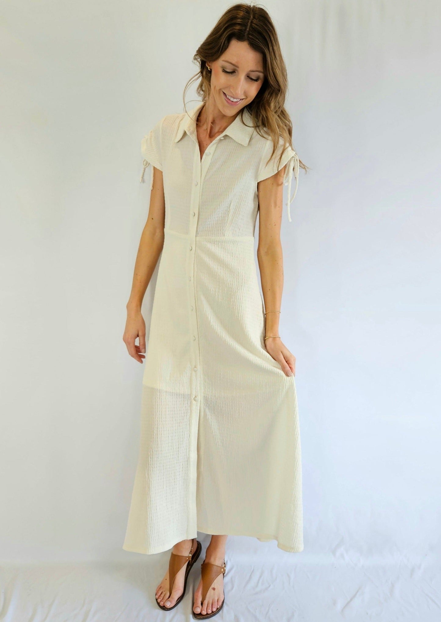 Ivory Button Down Midi Dress