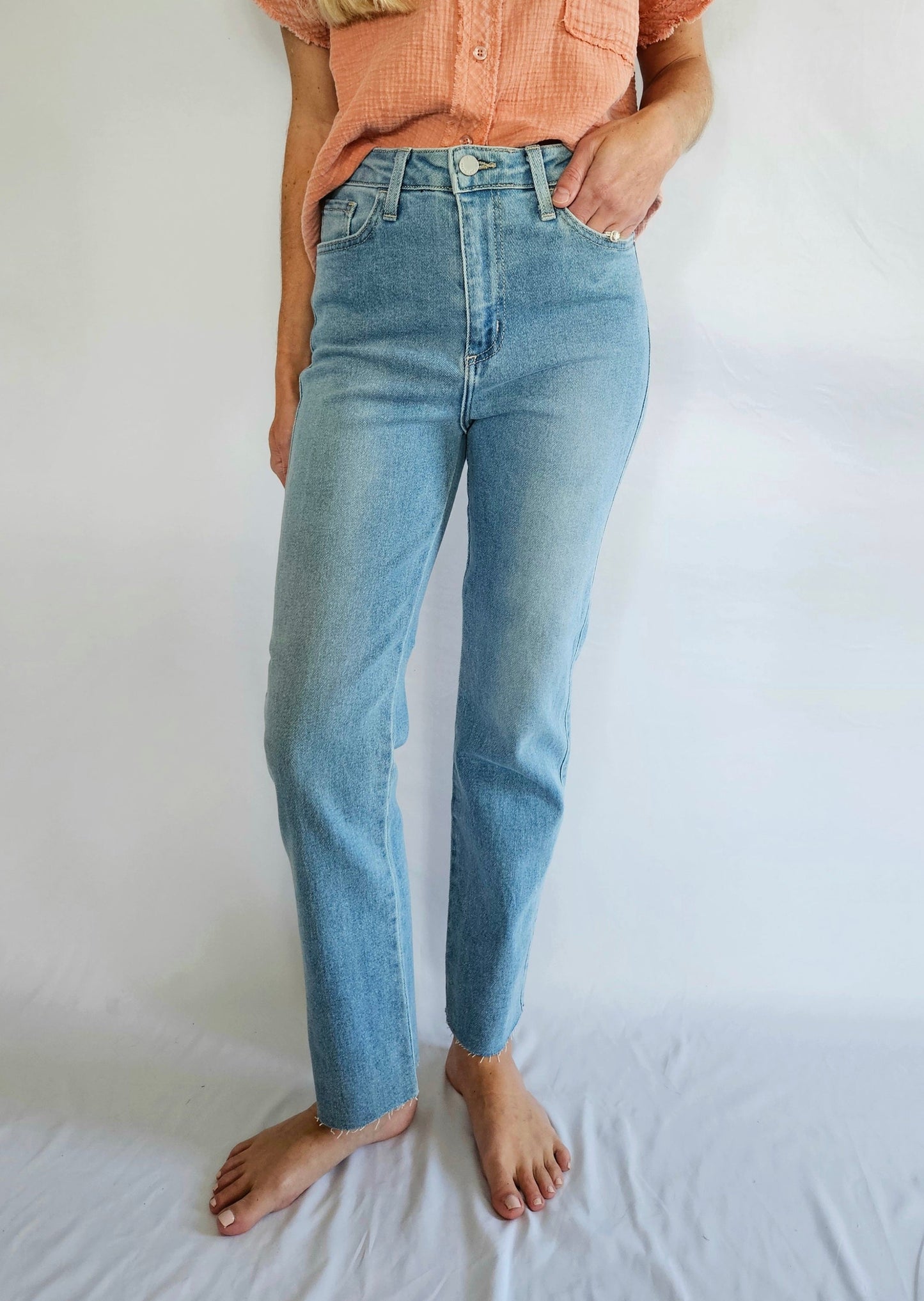 Light Wash High Rise Straight Jeans