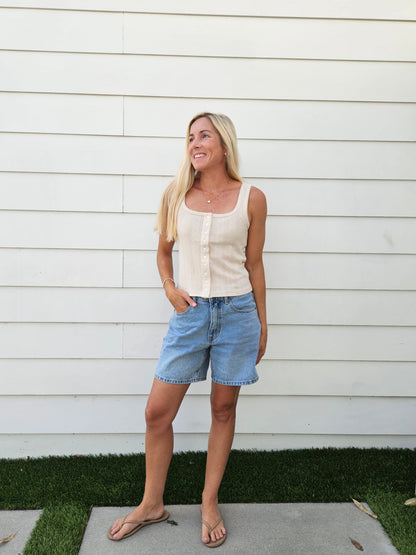 Pointelle Button Tank