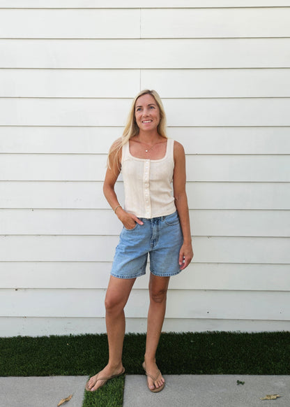 Pointelle Button Tank