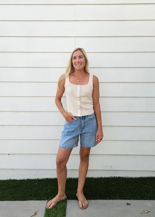 Pointelle Button Tank
