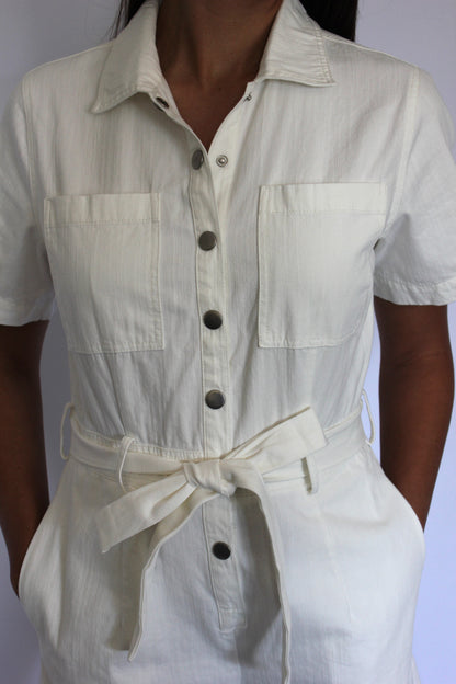 White Denim Belted Romper