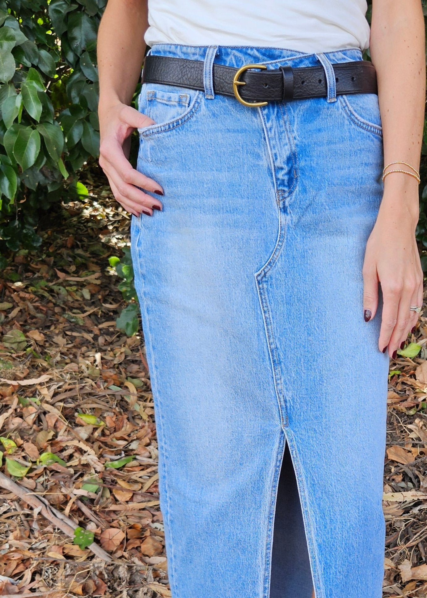 Denim Maxi Skirt with Raw Hem