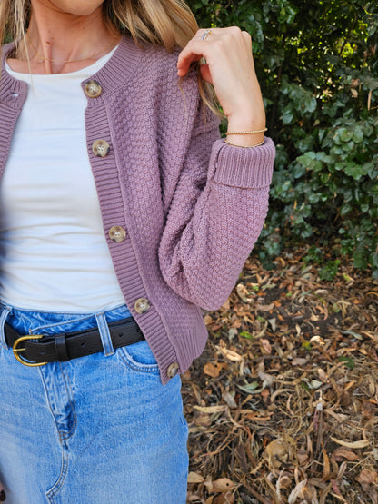 Button Up Cardigan in Dusky Orchid