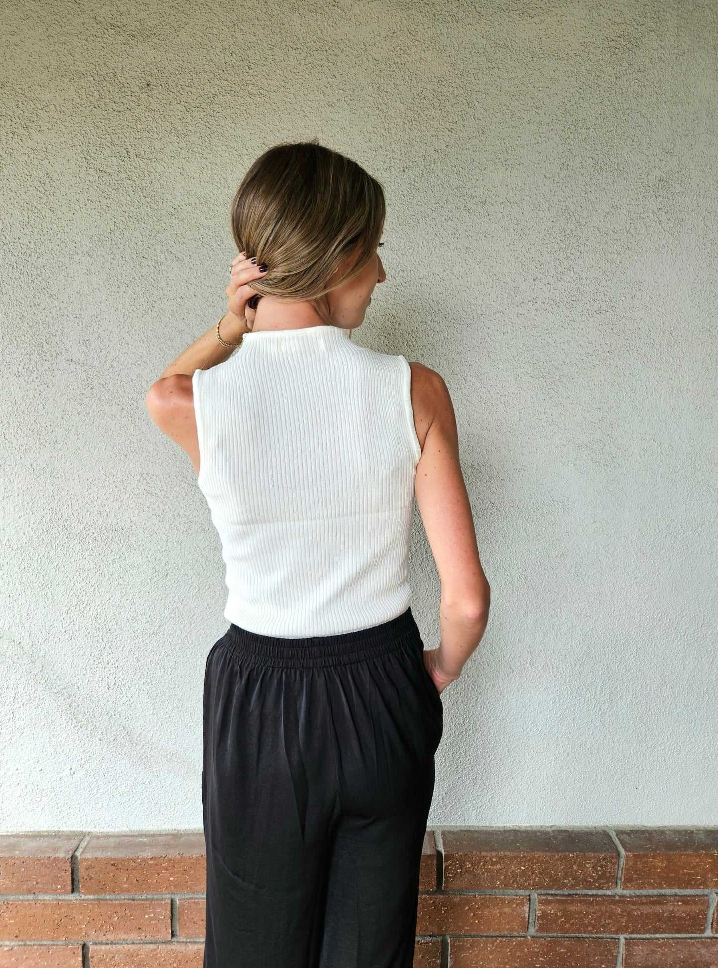 Mock Neck Sweater Tank in Ivory