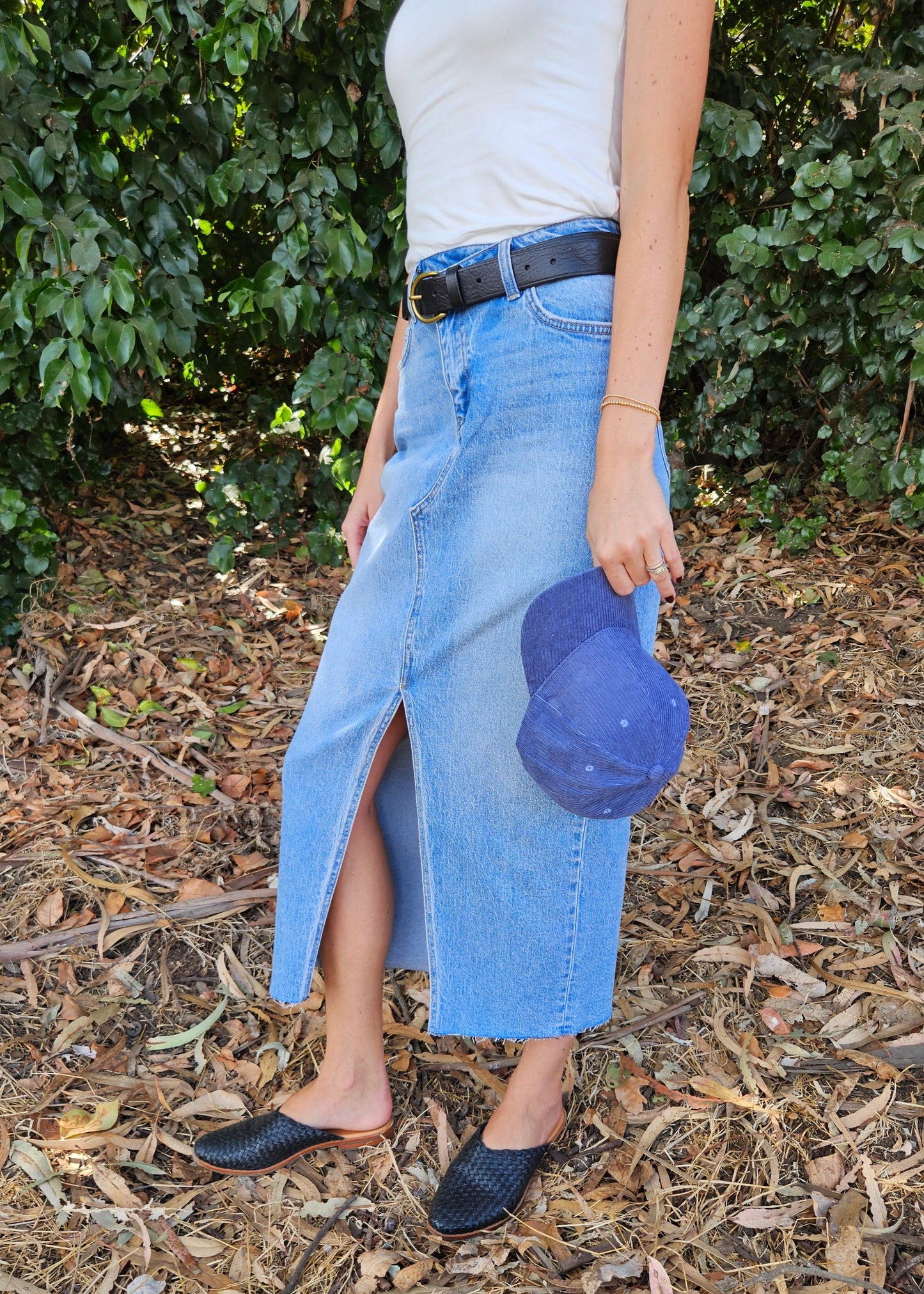 Denim Maxi Skirt with Raw Hem