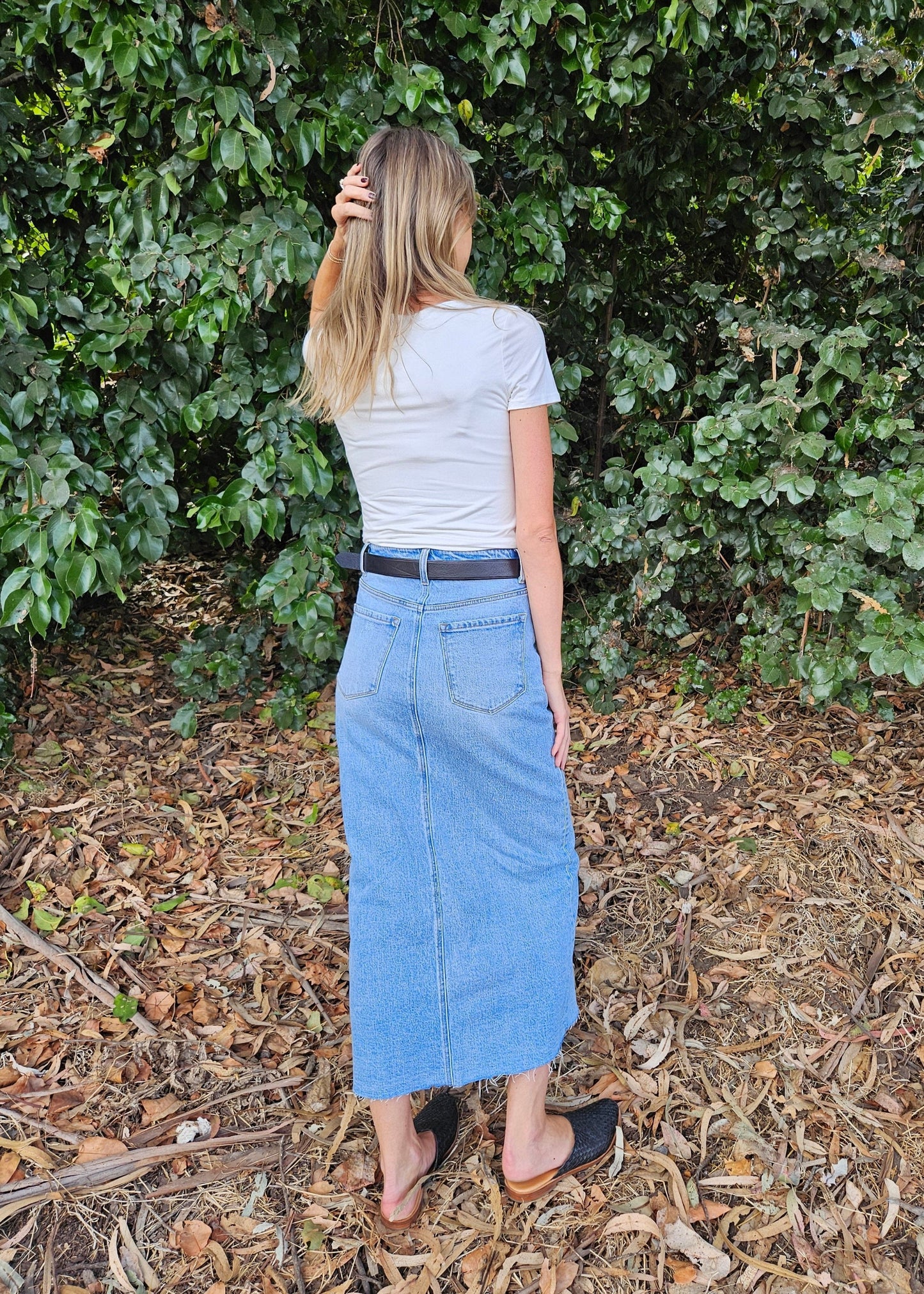 Denim Maxi Skirt with Raw Hem